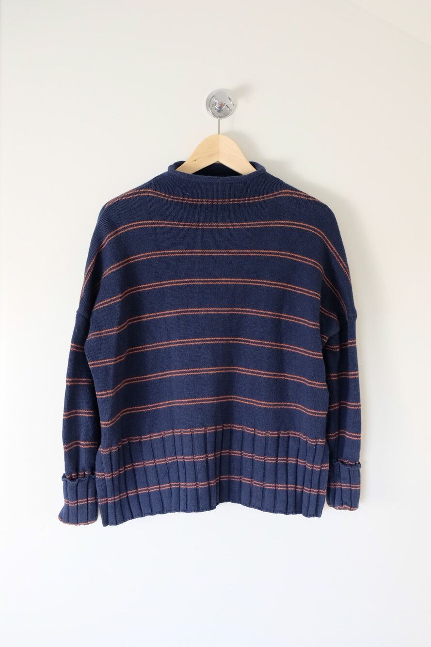 Madewell Striped Mock Neck Sweater M Cotton Merino Wool Cottagecore Coastal